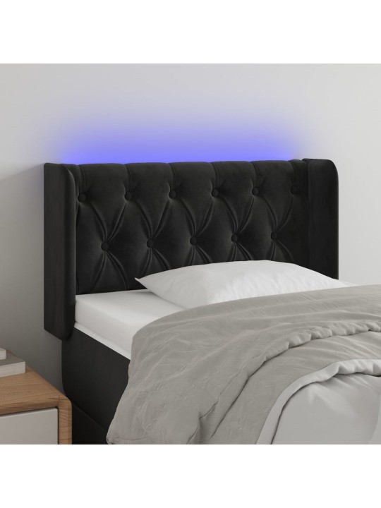 Gultas galvgalis ar led, 83x16x78/88 cm, melns samts