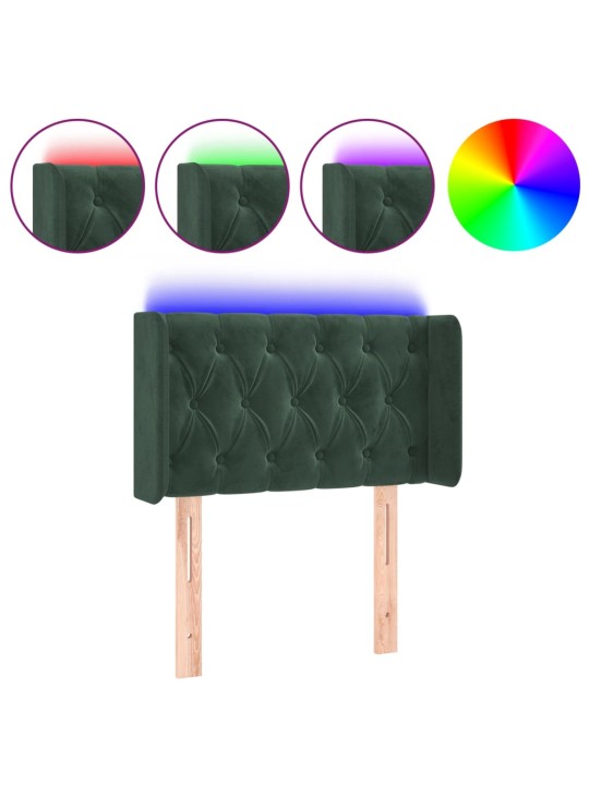 Gultas galvgalis ar led, 83x16x78/88 cm, tumši zaļš samts