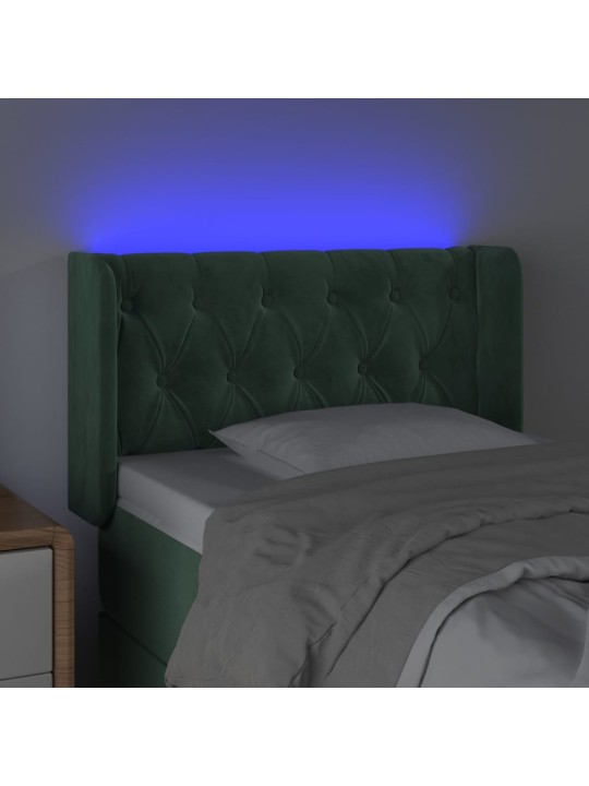 Gultas galvgalis ar led, 83x16x78/88 cm, tumši zaļš samts