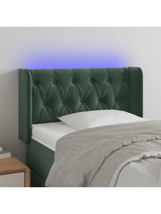 Gultas galvgalis ar led, 83x16x78/88 cm, tumši zaļš samts