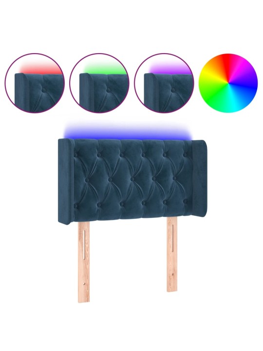 Gultas galvgalis ar led, 83x16x78/88 cm, tumši zils samts