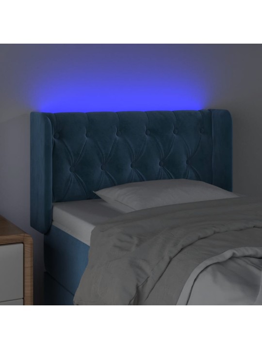 Gultas galvgalis ar led, 83x16x78/88 cm, tumši zils samts
