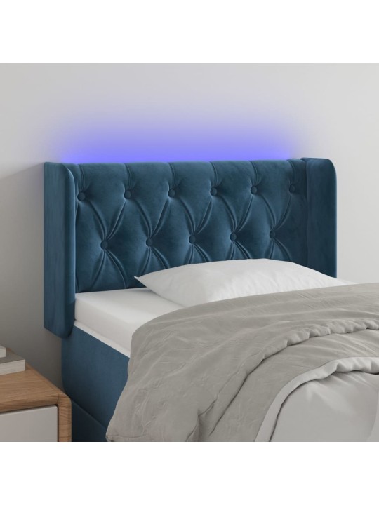 Gultas galvgalis ar led, 83x16x78/88 cm, tumši zils samts