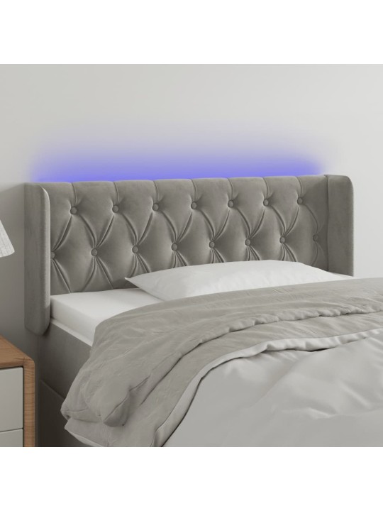 Gultas galvgalis ar led, 93x16x78/88 cm, gaiši pelēks samts