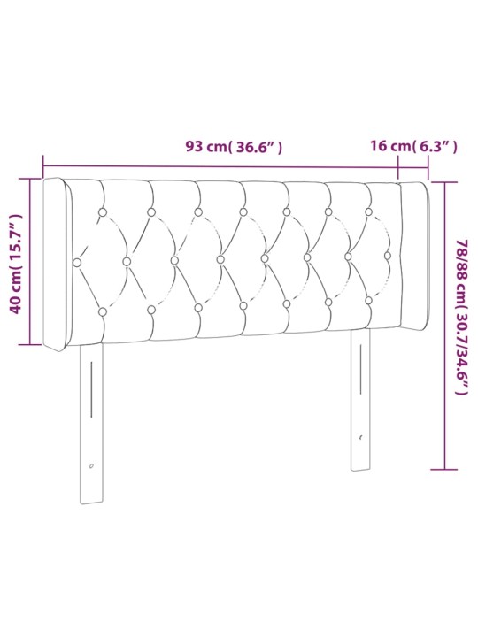 Gultas galvgalis ar led, 93x16x78/88 cm, tumši pelēks samts