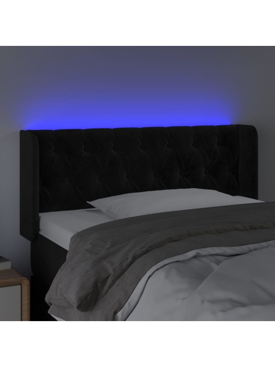 Gultas galvgalis ar led, 93x16x78/88 cm, melns samts