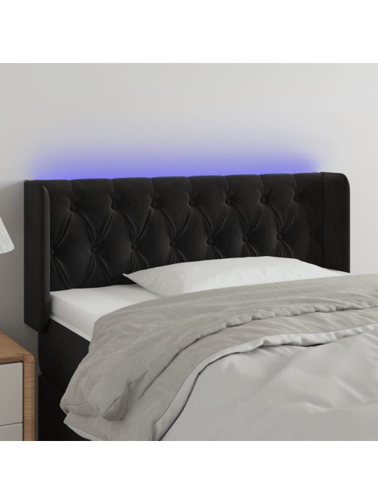 Gultas galvgalis ar led, 93x16x78/88 cm, melns samts