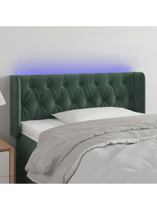 Gultas galvgalis ar led, 93x16x78/88 cm, tumši zaļš samts