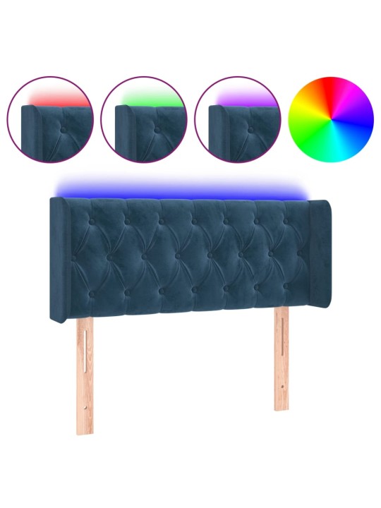 Gultas galvgalis ar led, 93x16x78/88 cm, tumši zils samts