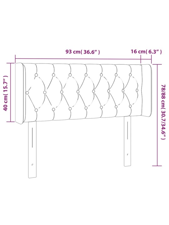 Gultas galvgalis ar led, 93x16x78/88 cm, tumši zils samts