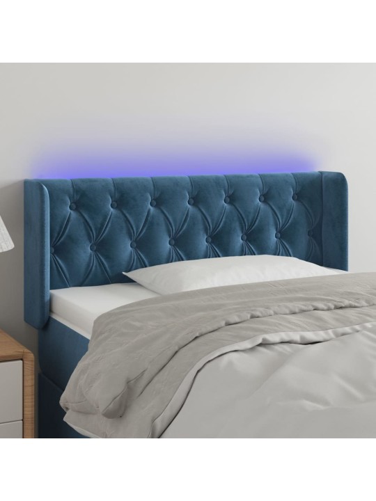 Gultas galvgalis ar led, 93x16x78/88 cm, tumši zils samts