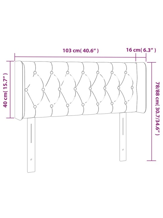 Gultas galvgalis ar LED, 103x16x78/88 cm, melns samts