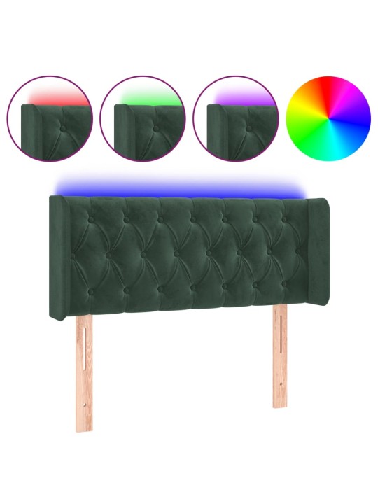 Gultas galvgalis ar led, 103x16x78/88 cm, tumši zaļš samts