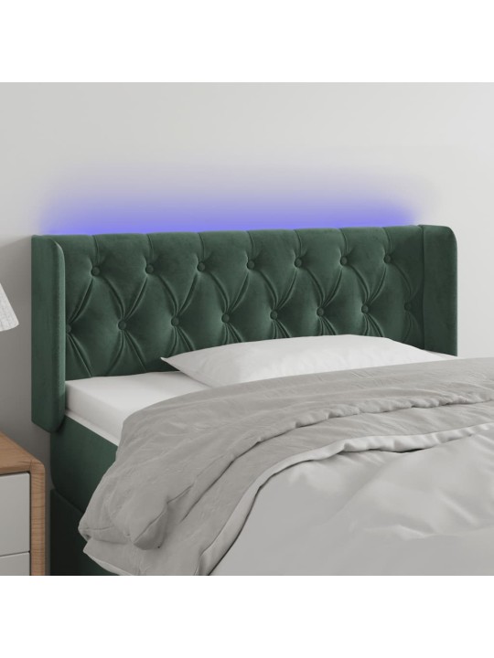 Gultas galvgalis ar led, 103x16x78/88 cm, tumši zaļš samts