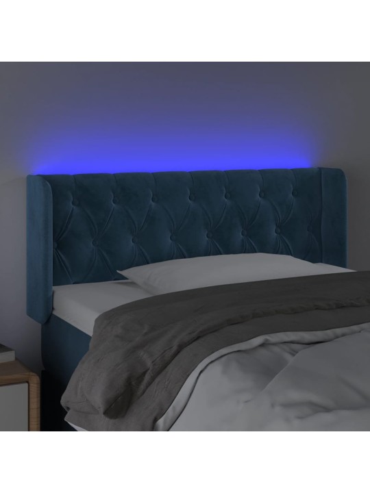 Gultas galvgalis ar led, 103x16x78/88 cm, tumši zils samts