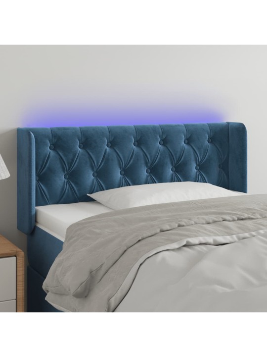 Gultas galvgalis ar led, 103x16x78/88 cm, tumši zils samts