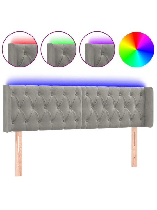 Gultas galvgalis ar led, 147x16x78/88 cm, gaiši pelēks samts