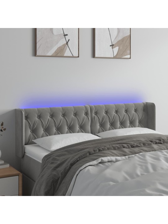 Gultas galvgalis ar led, 147x16x78/88 cm, gaiši pelēks samts