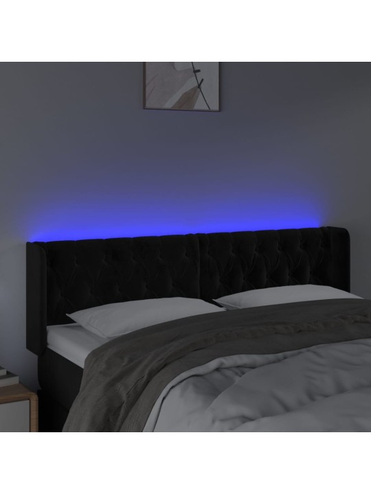 Gultas galvgalis ar led, 147x16x78/88 cm, melns samts