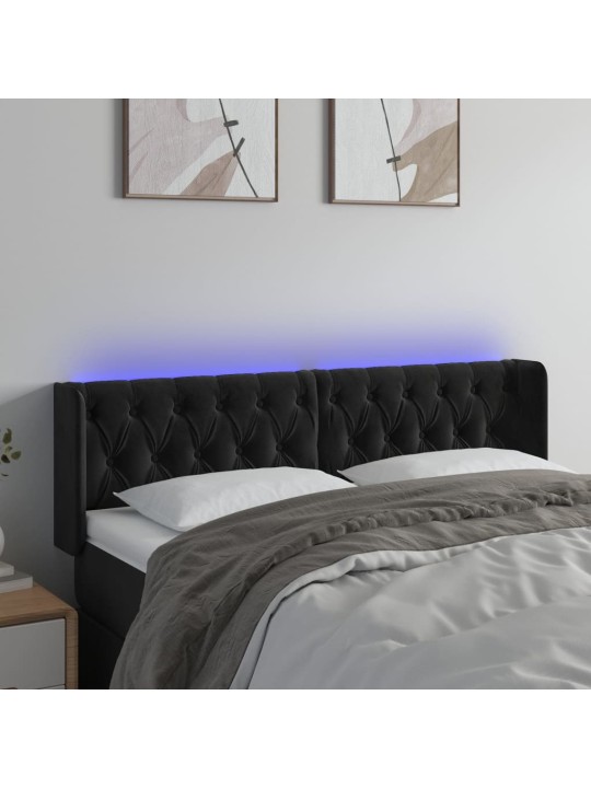 Gultas galvgalis ar led, 147x16x78/88 cm, melns samts