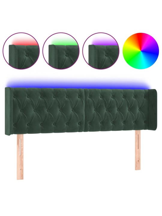 Gultas galvgalis ar LED, 147x16x78/88 cm, tumši zaļš samts