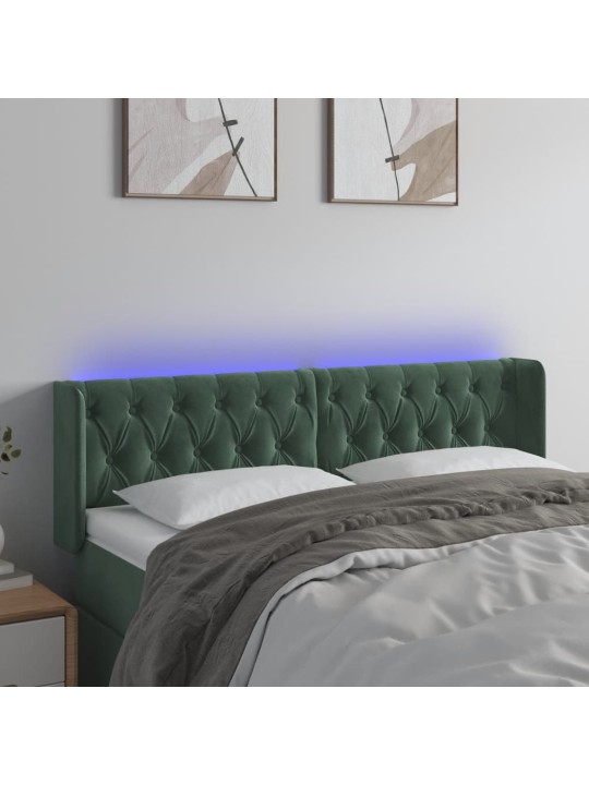 Gultas galvgalis ar LED, 147x16x78/88 cm, tumši zaļš samts
