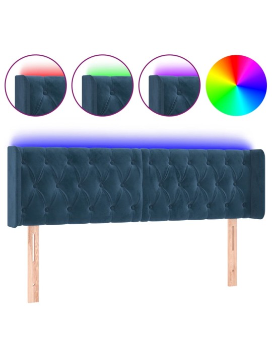 Gultas galvgalis ar led, 147x16x78/88 cm, tumši zils samts