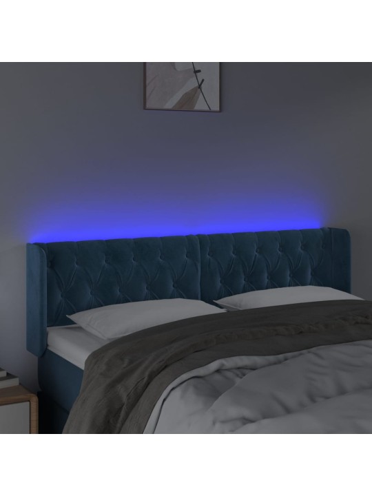 Gultas galvgalis ar led, 147x16x78/88 cm, tumši zils samts