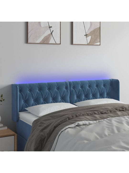 Gultas galvgalis ar led, 147x16x78/88 cm, tumši zils samts