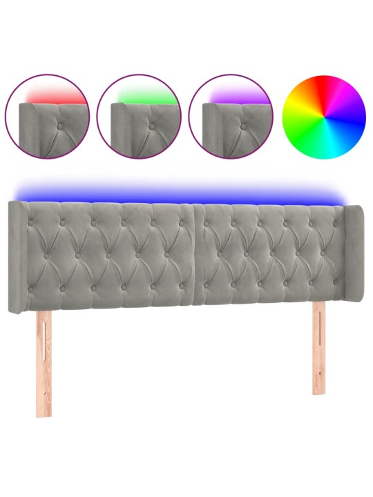 Gultas galvgalis ar LED, 163x16x78/88 cm, gaiši pelēks samts