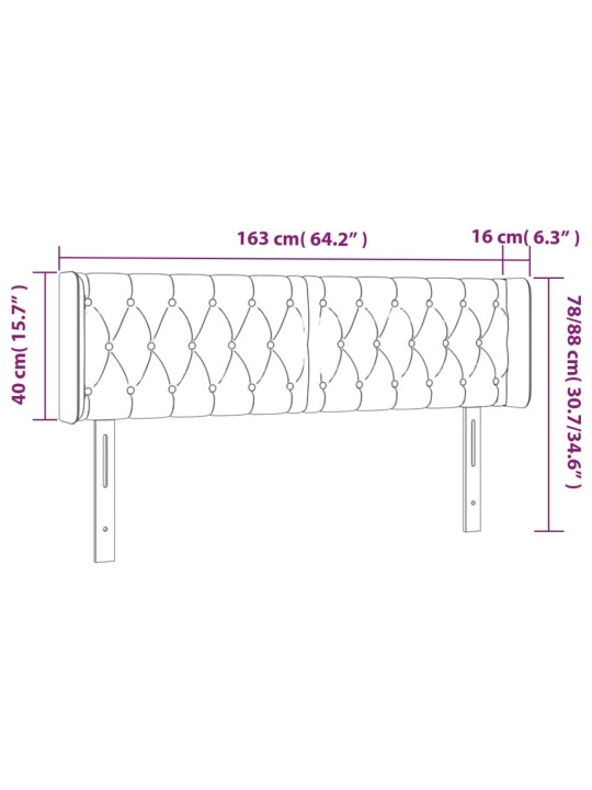 Gultas galvgalis ar LED, 163x16x78/88 cm, gaiši pelēks samts