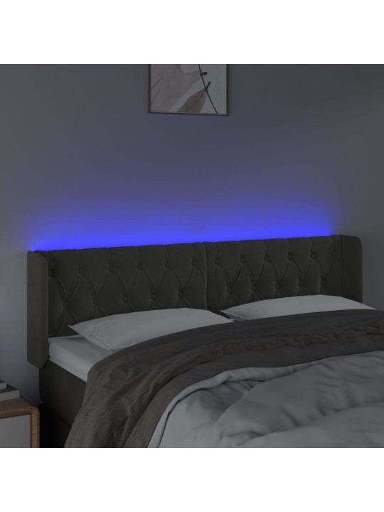 Gultas galvgalis ar LED, 163x16x78/88 cm, tumši pelēks samts