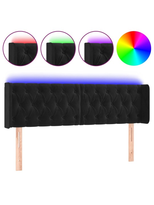 Gultas galvgalis ar LED, 163x16x78/88 cm, melns samts
