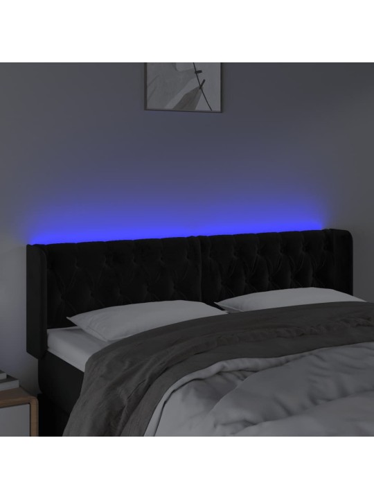 Gultas galvgalis ar LED, 163x16x78/88 cm, melns samts