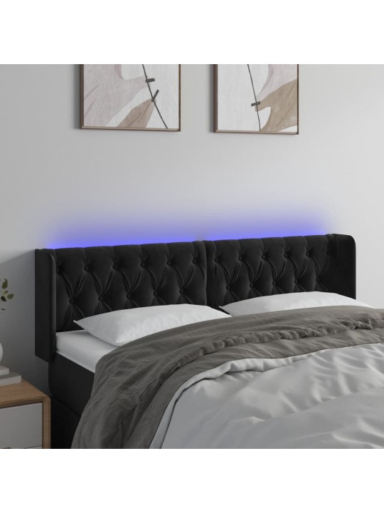 Gultas galvgalis ar LED, 163x16x78/88 cm, melns samts