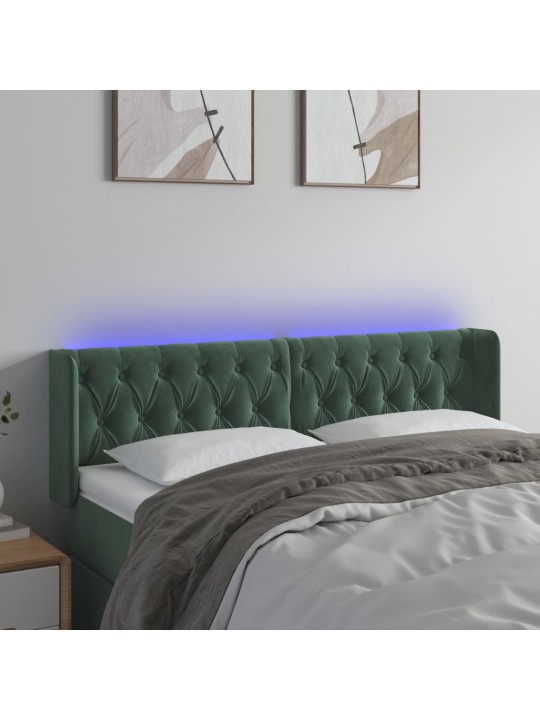 Gultas galvgalis ar led, 163x16x78/88 cm, tumši zaļš samts