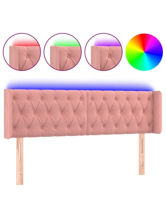 Gultas galvgalis ar LED, 163x16x78/88 cm, rozā samts