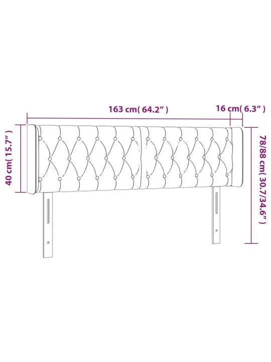 Gultas galvgalis ar LED, 163x16x78/88 cm, rozā samts