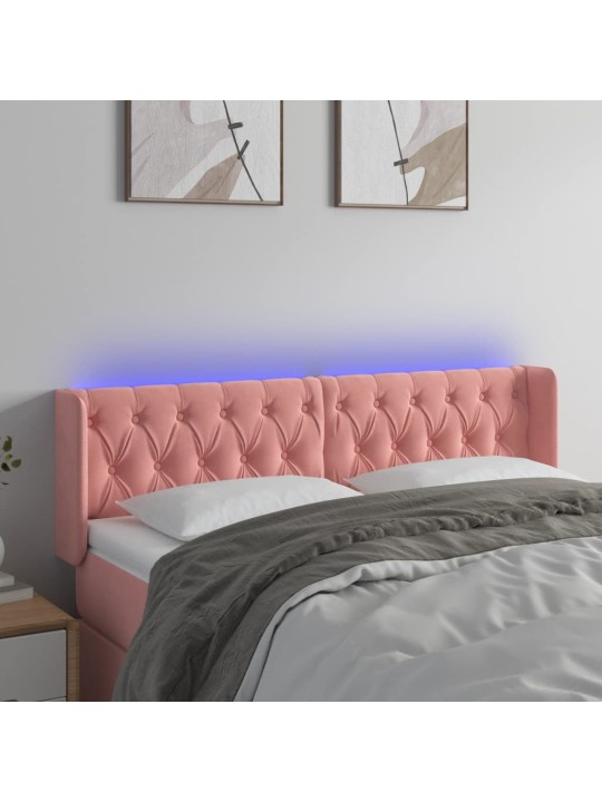 Gultas galvgalis ar LED, 163x16x78/88 cm, rozā samts
