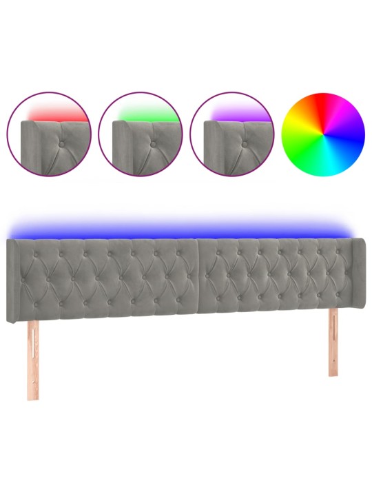 Gultas galvgalis ar led, 183x16x78/88 cm, gaiši pelēks samts