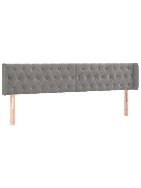 Gultas galvgalis ar led, 183x16x78/88 cm, gaiši pelēks samts