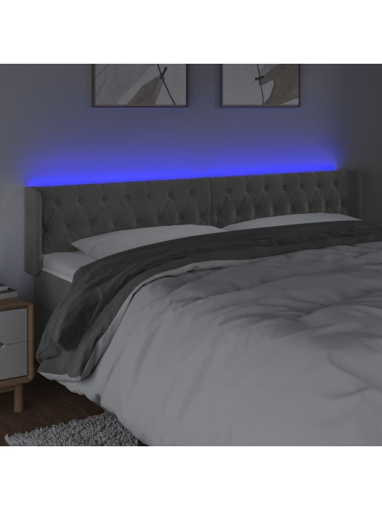 Gultas galvgalis ar led, 183x16x78/88 cm, gaiši pelēks samts