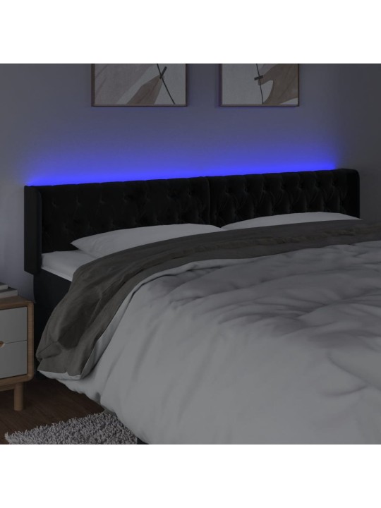 Gultas galvgalis ar led, 183x16x78/88 cm, melns samts