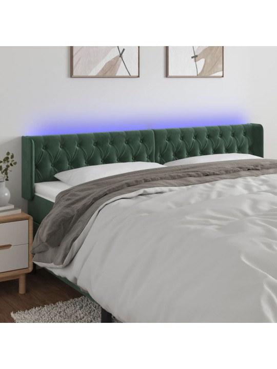 Gultas galvgalis ar LED, 183x16x78/88 cm, tumši zaļš samts