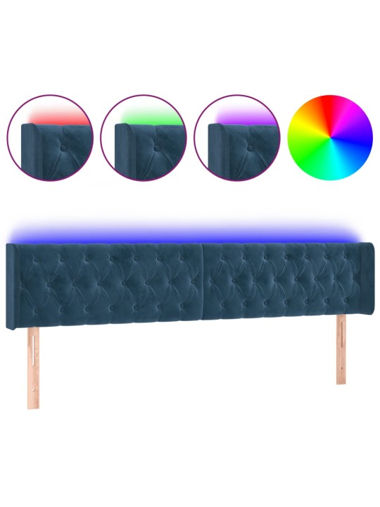 Gultas galvgalis ar led, 183x16x78/88 cm, tumši zils samts