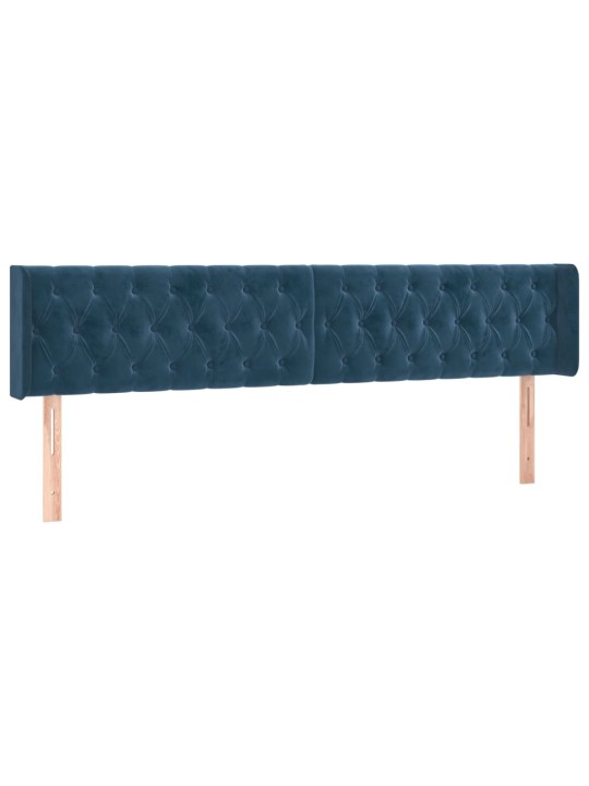 Gultas galvgalis ar led, 183x16x78/88 cm, tumši zils samts