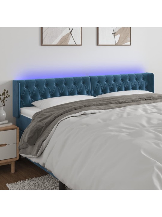 Gultas galvgalis ar led, 183x16x78/88 cm, tumši zils samts