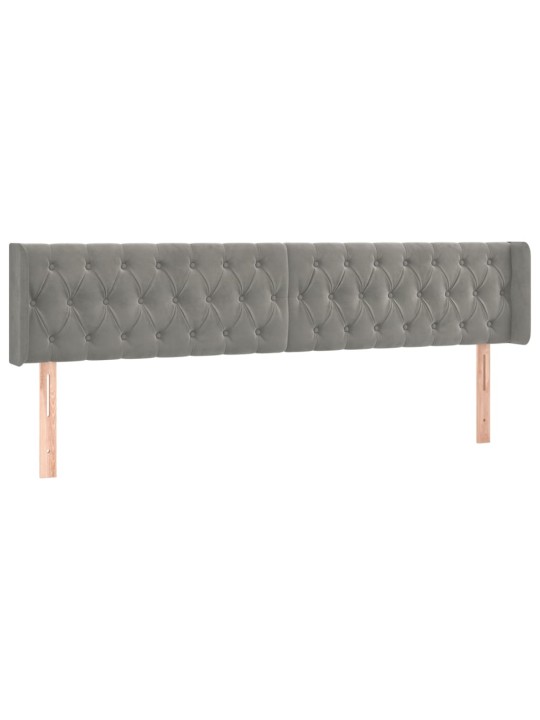Gultas galvgalis ar led, 203x16x78/88 cm, gaiši pelēks samts