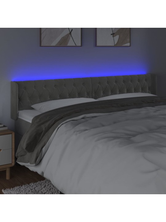Gultas galvgalis ar led, 203x16x78/88 cm, gaiši pelēks samts