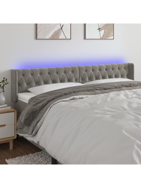Gultas galvgalis ar led, 203x16x78/88 cm, gaiši pelēks samts